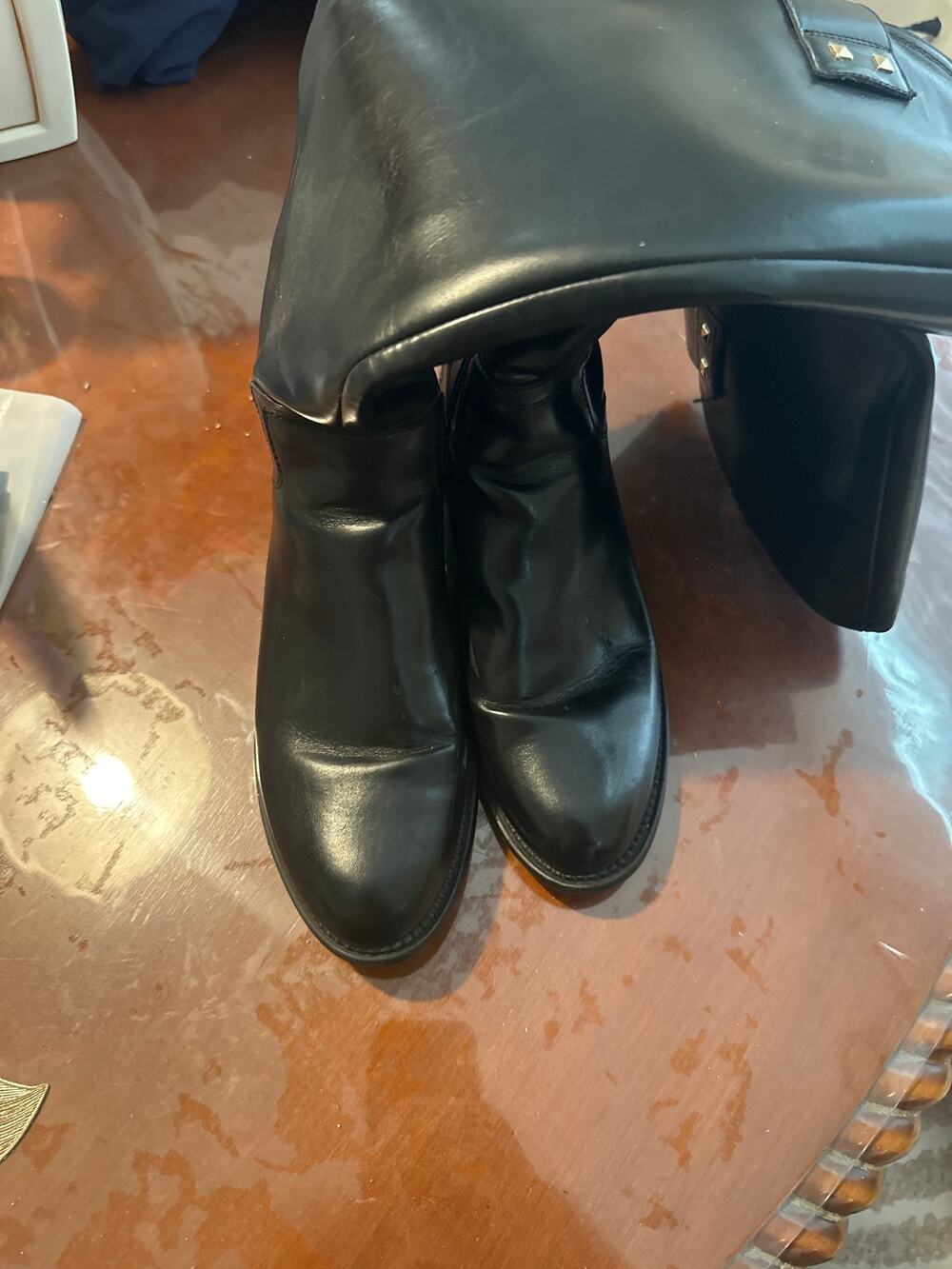 Franco Sarto Black Leather Tall Riding Boots Women's 8M Gold Stud Detail